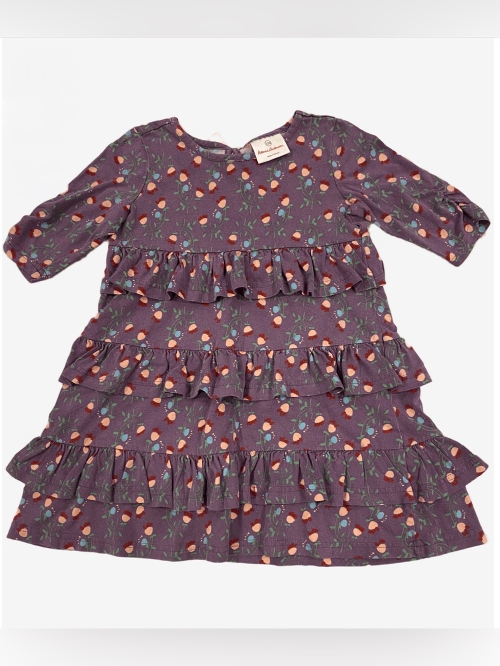 Hannah Anderson purple ruffle floral knit dress girls size 3 -4 or 100 cm